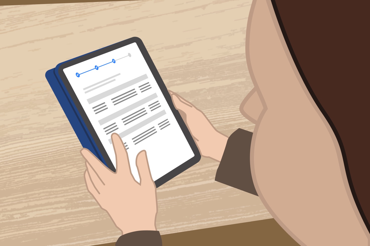 Illustration, die eine Person zeigt, die den Sendungsverfolgungsstatus überprüft.