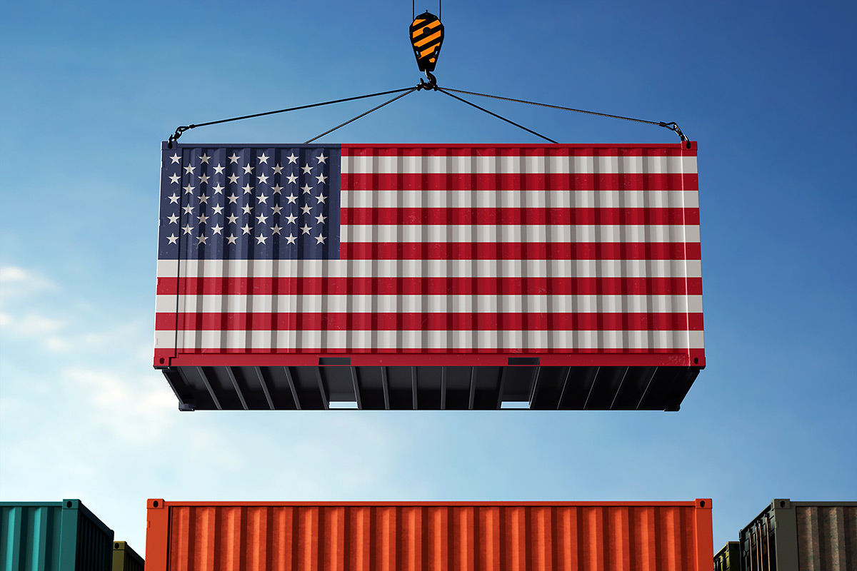 Ein Container mit der USA Flagge