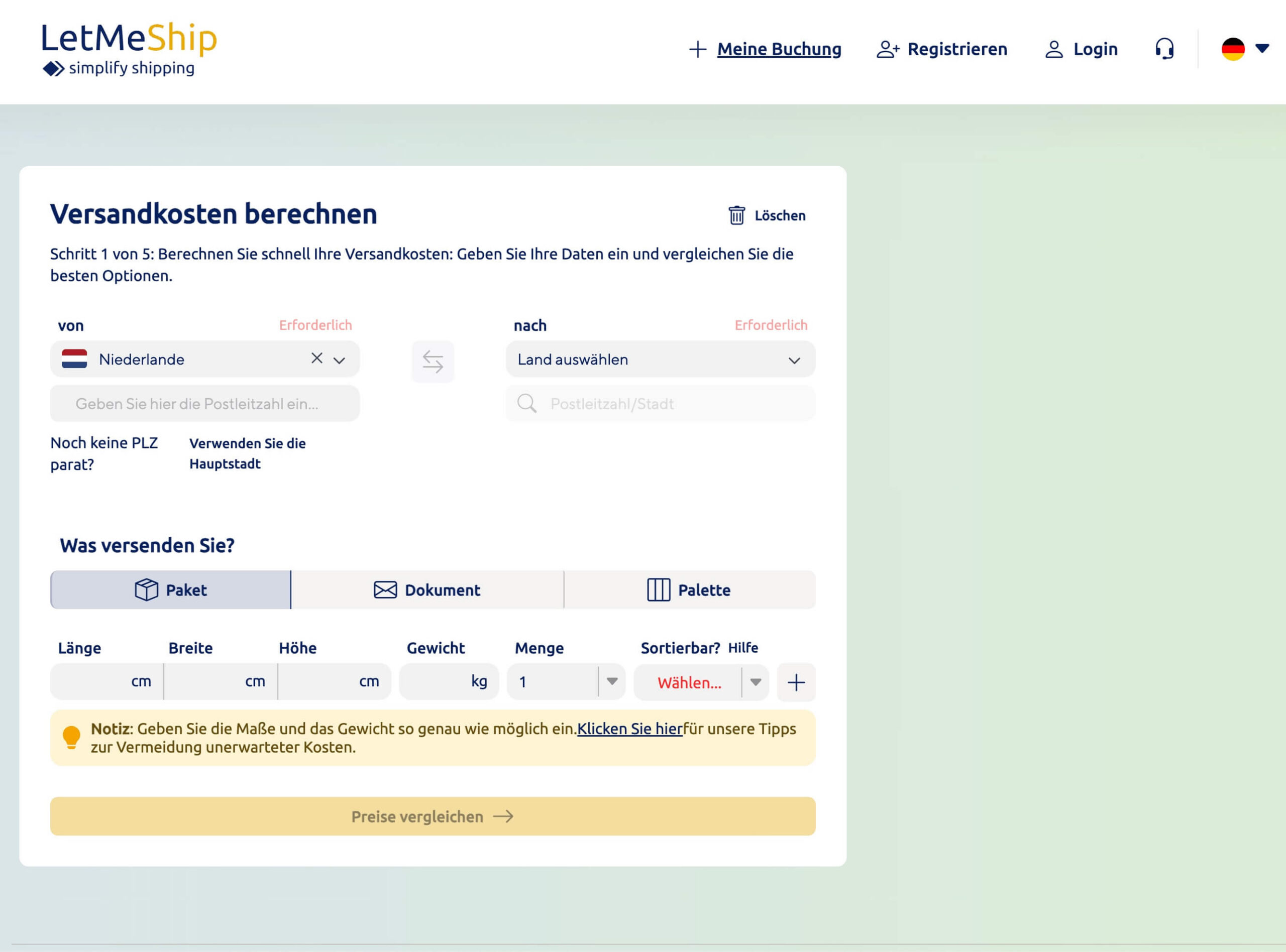 Screenshot zeigt Buchungsmaske. Sofort mit dem Buchen loslegen - ohne Registrierung.
