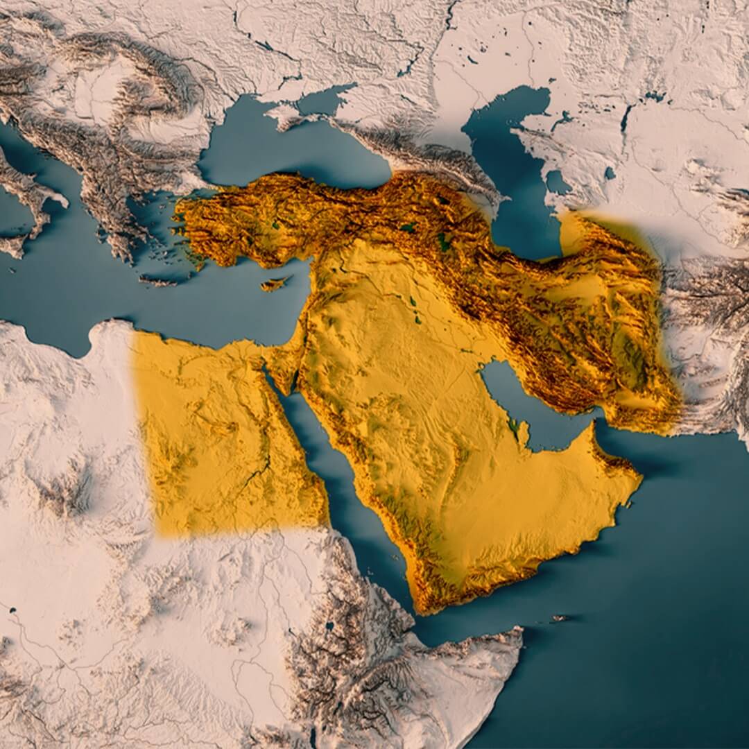 Nahost-Konflikt: Satellitenansicht des Nahen Ostens (gelb eingefärbt).