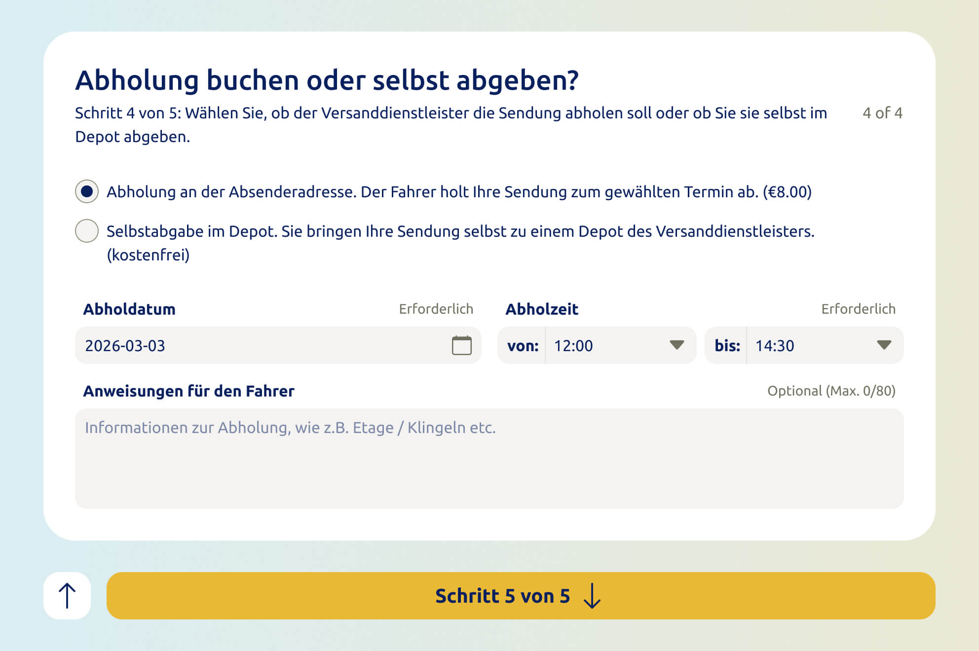 Screen Abholzeitpunkt