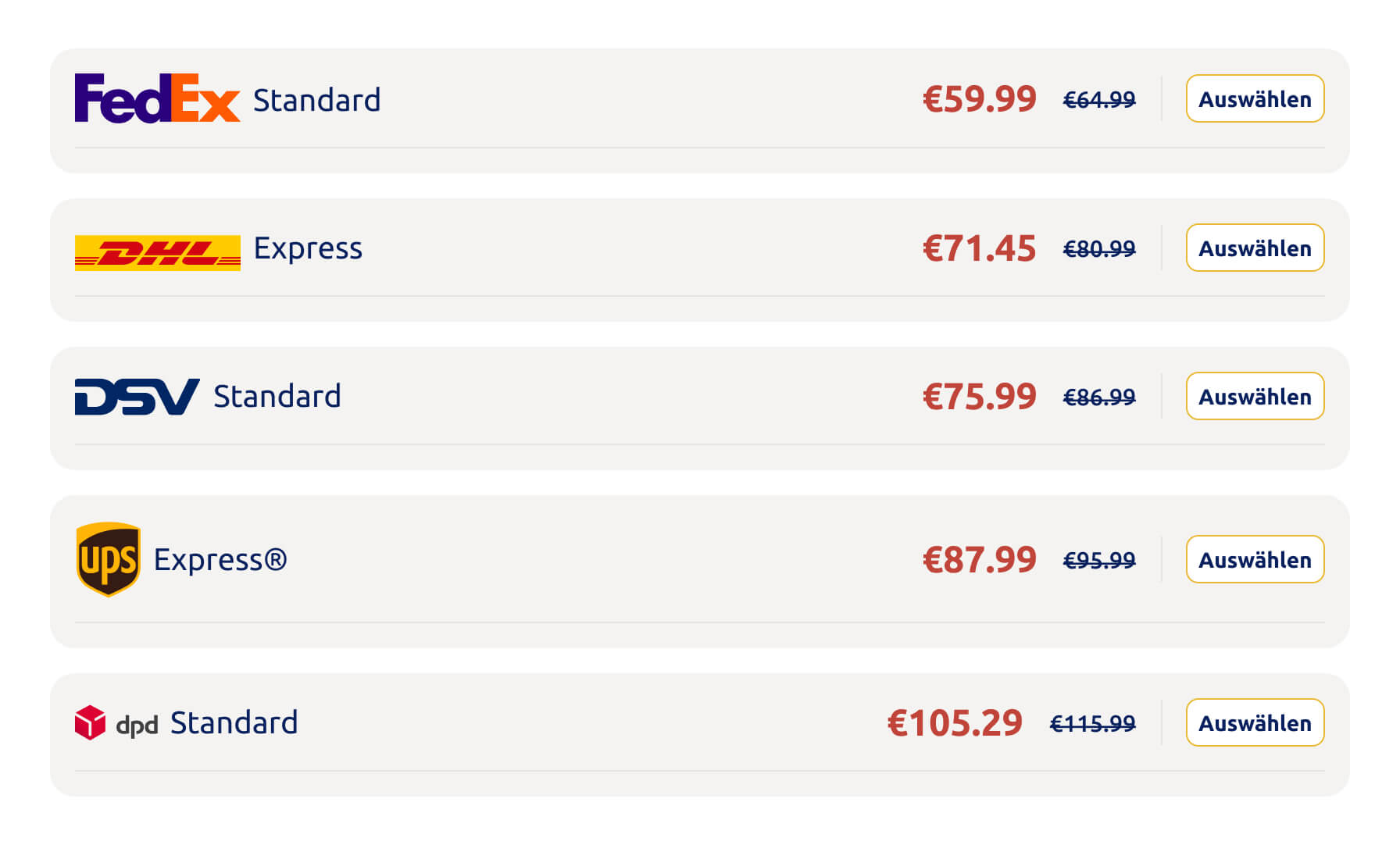 Darstellung einer Übersicht mit verschiedenen Carriern und reduzierten Preisen