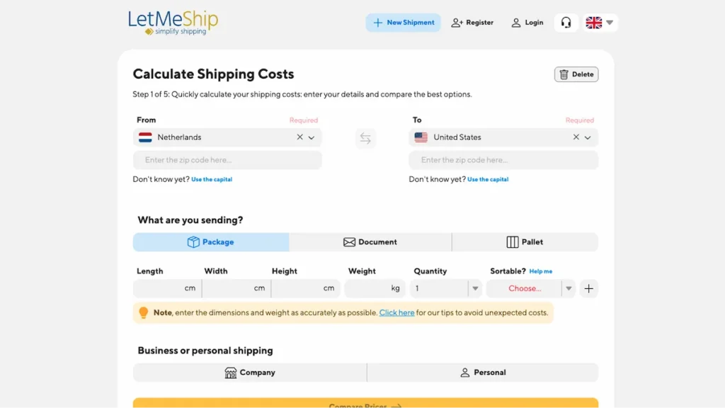 Bildschirmfoto von LetMeShip Next