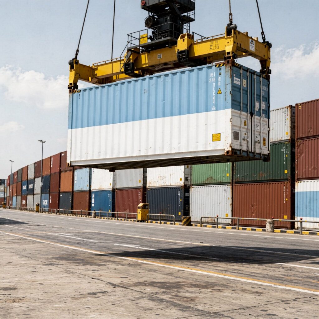 Paket nach Argentinien versenden – Container mit argentinischer Flagge
