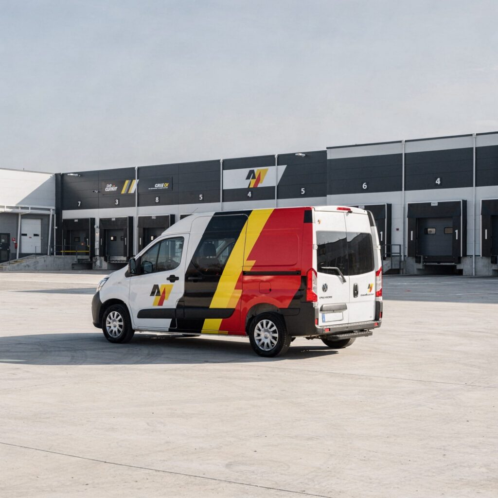 Paket nach Belgien versenden – Lieferwagen mit belgischer Flagge