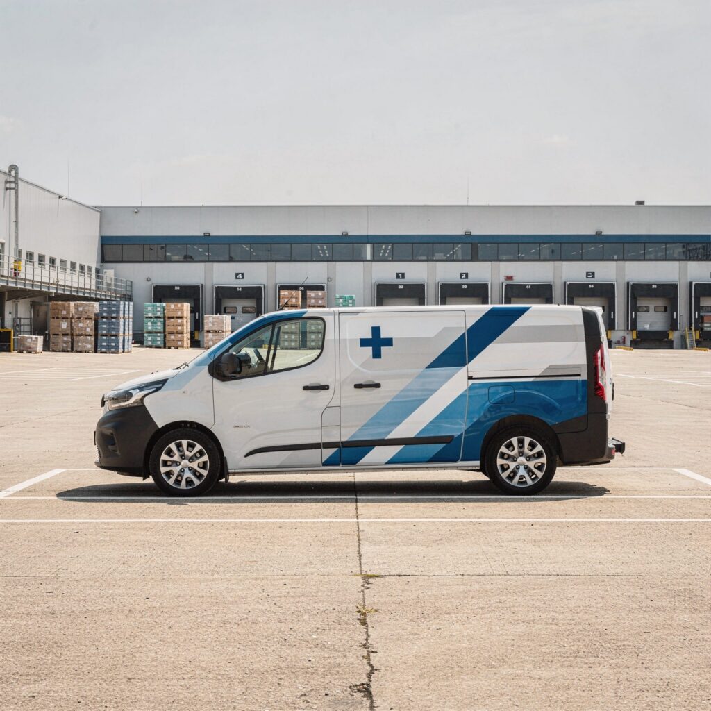 Paket nach Griechenland versenden – Logistikfahrzeug mit griechischer Flagge