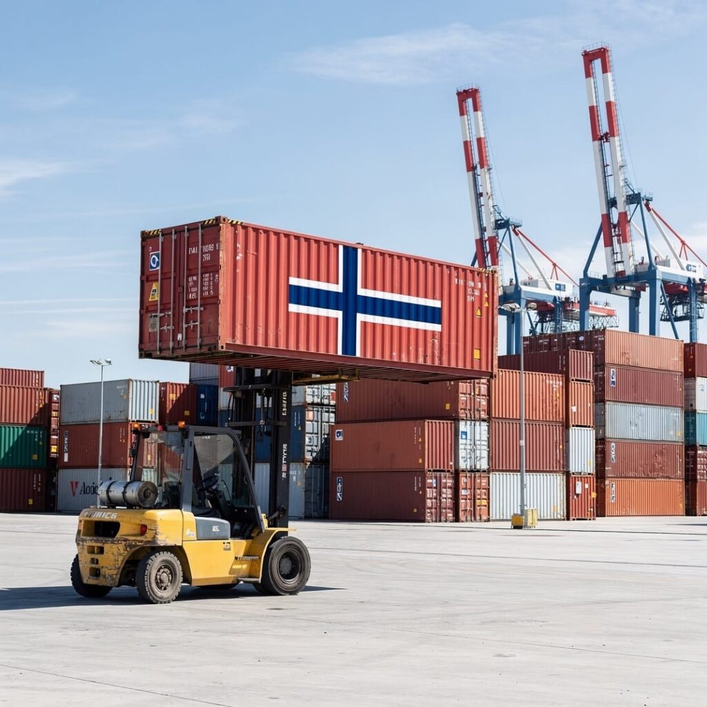 Paket nach Norwegen versenden – Container mit norwegischer Flagge