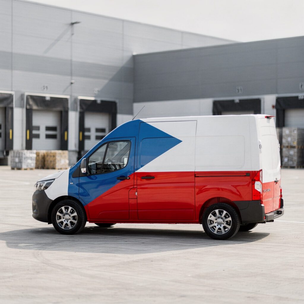 Paket nach Tschechien versenden – Lieferwagen mit tschechischer Flagge