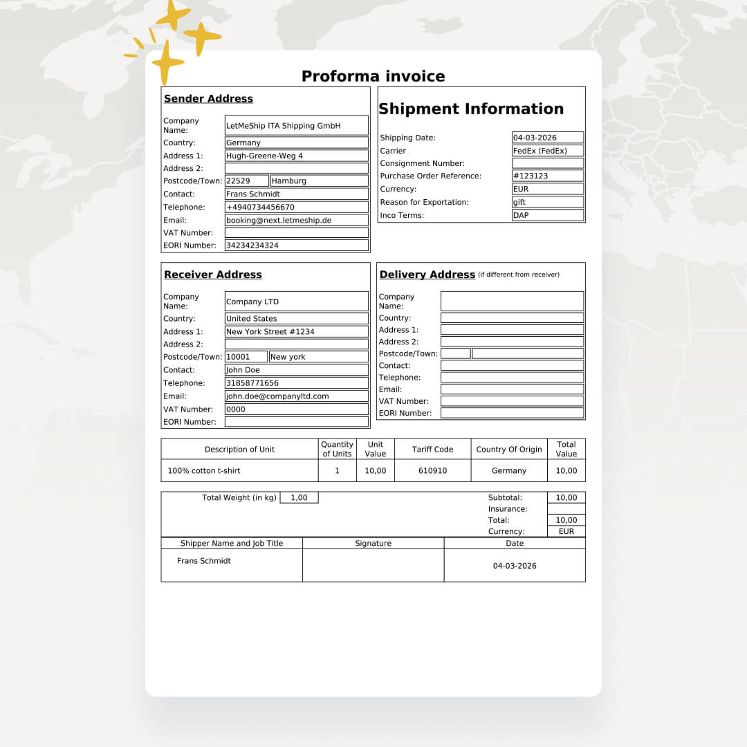 Étape 3 : Exemple de facture pro forma
