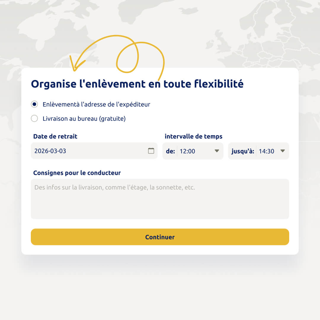 Organiser une expédition en 5 étapes - Étape 4 : choisir les options d'expédition. L'image montre l'écran permettant de sélectionner l'heure d'enlèvement.