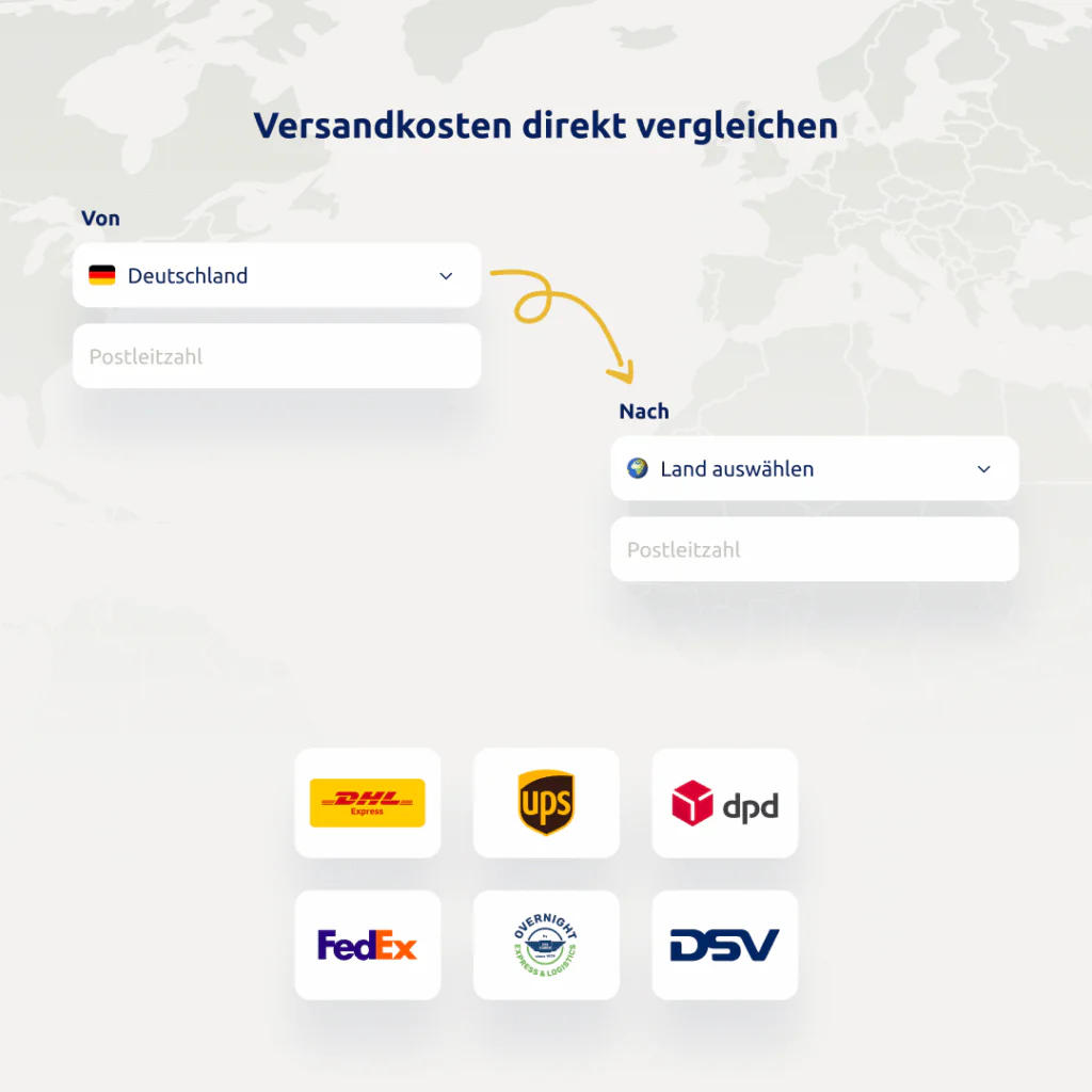 Buchungsmaske des Versandkostenrechners. Einfach Preise der Carrier vergleichen und mit ein paar Klicks buchen.
