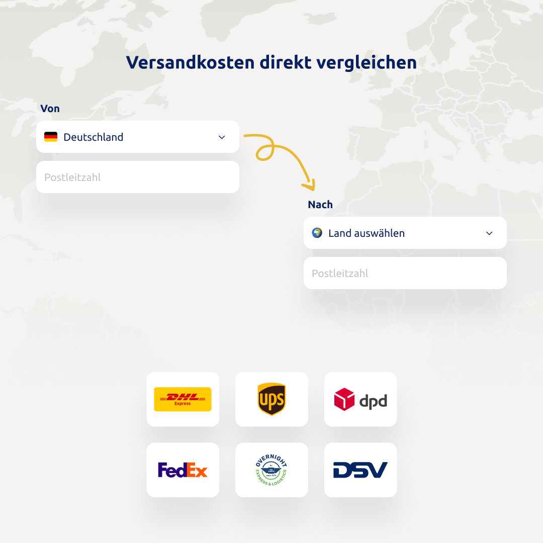 Buchungsmaske des Versandkostenrechners. Einfach Preise der Carrier vergleichen und mit ein paar Klicks buchen.
