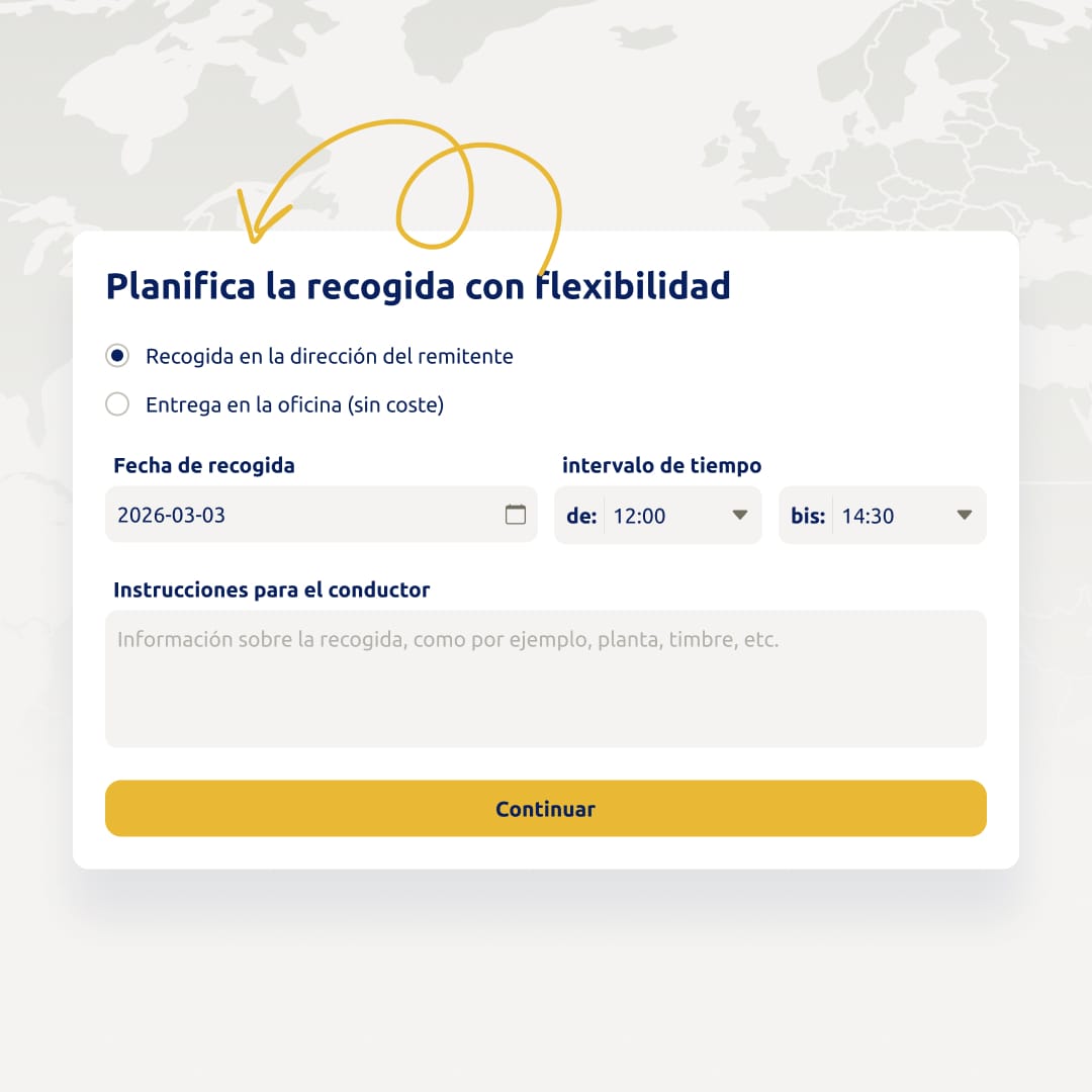 Reservar un envío en 5 pasos - Paso 4: Elegir las opciones de envío. La imagen muestra la pantalla para seleccionar la hora de recogida.