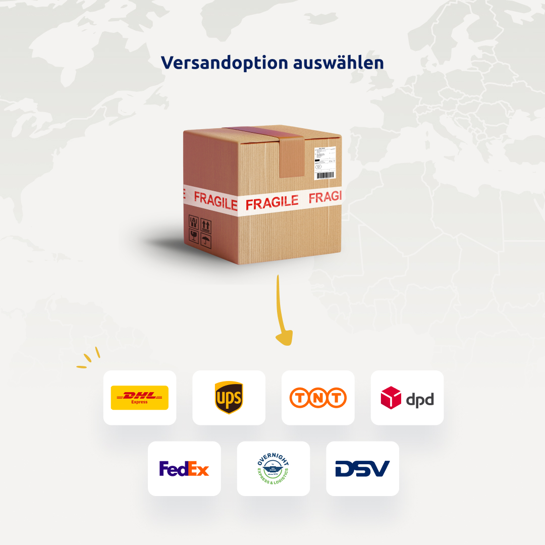 Versand buchen in 5 Schritten - Schritt 2: Versandoption auswählen. Bild zeigt Preise und Carrier.